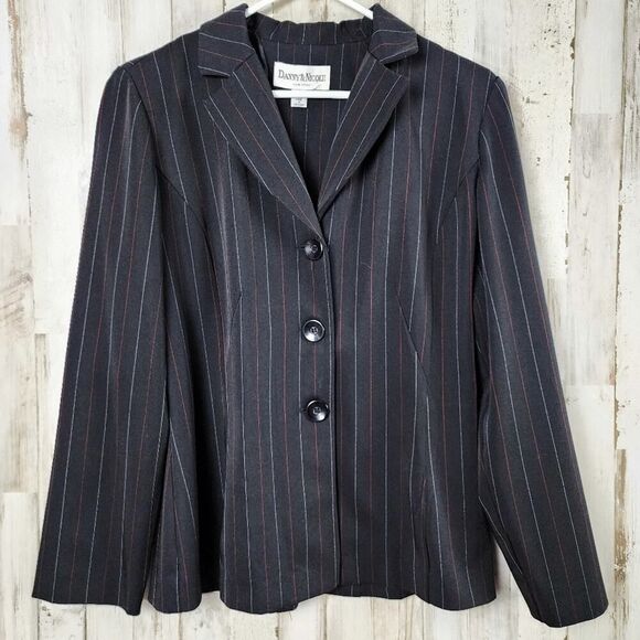 Danny & Nicole Pin Striped Blazer Coat Black Size 8 - Picture 1 of 10